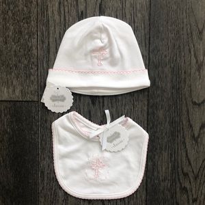 Mud Pie French Knot Cross baby Bib and hat